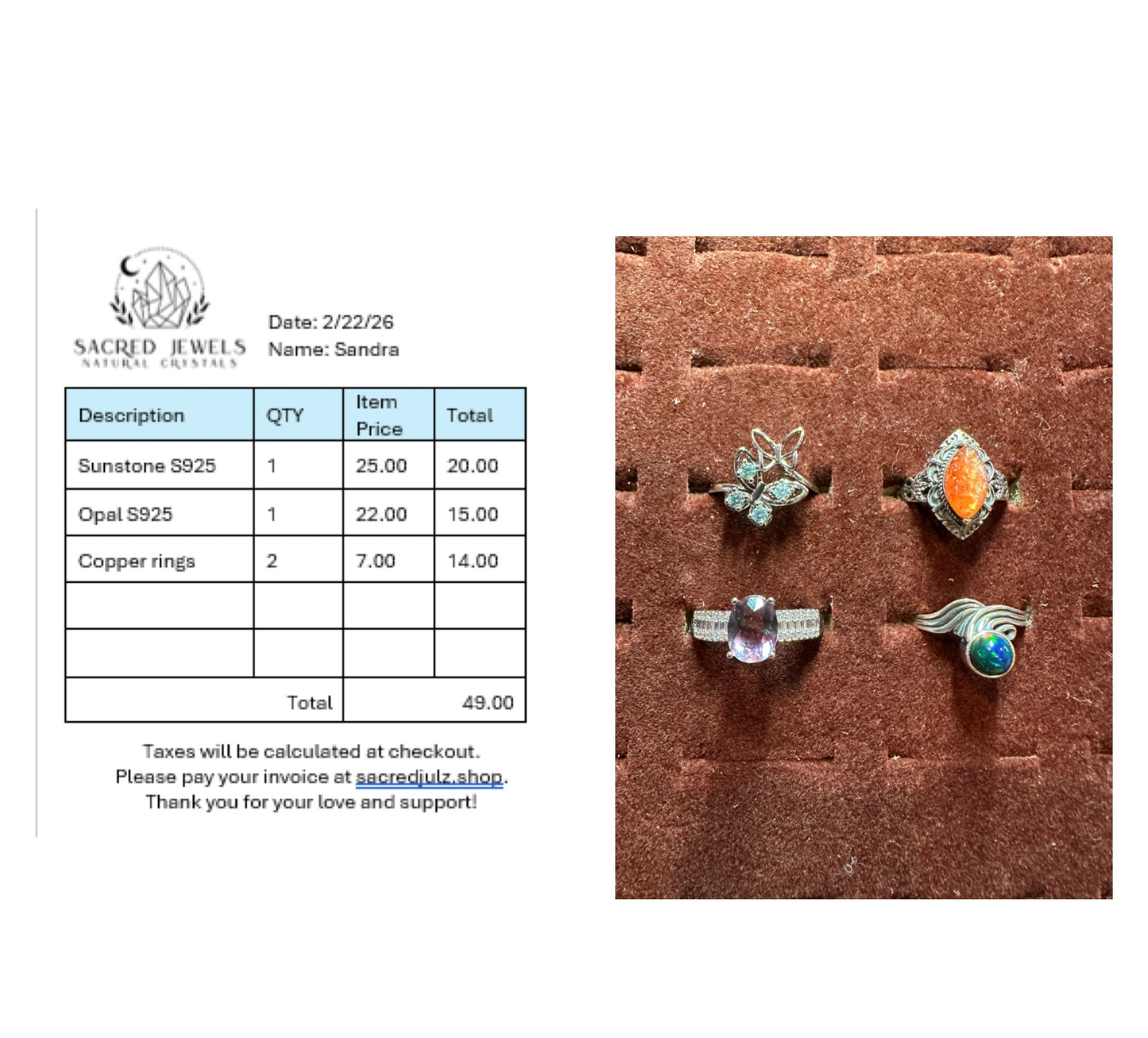 Checkout Link for Sacred Jewels Tiktok Lives