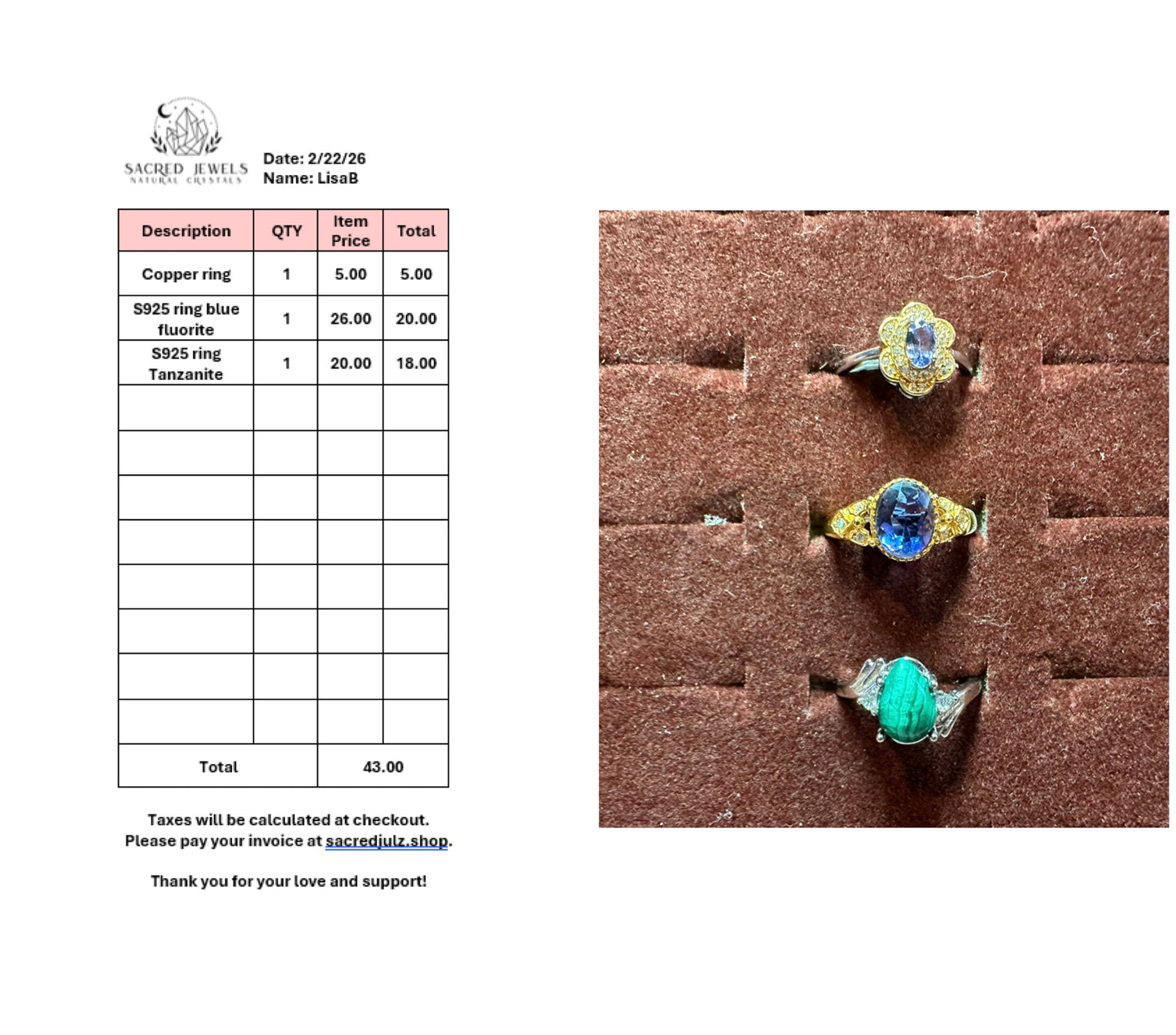 Checkout Link for Sacred Jewels Tiktok Lives