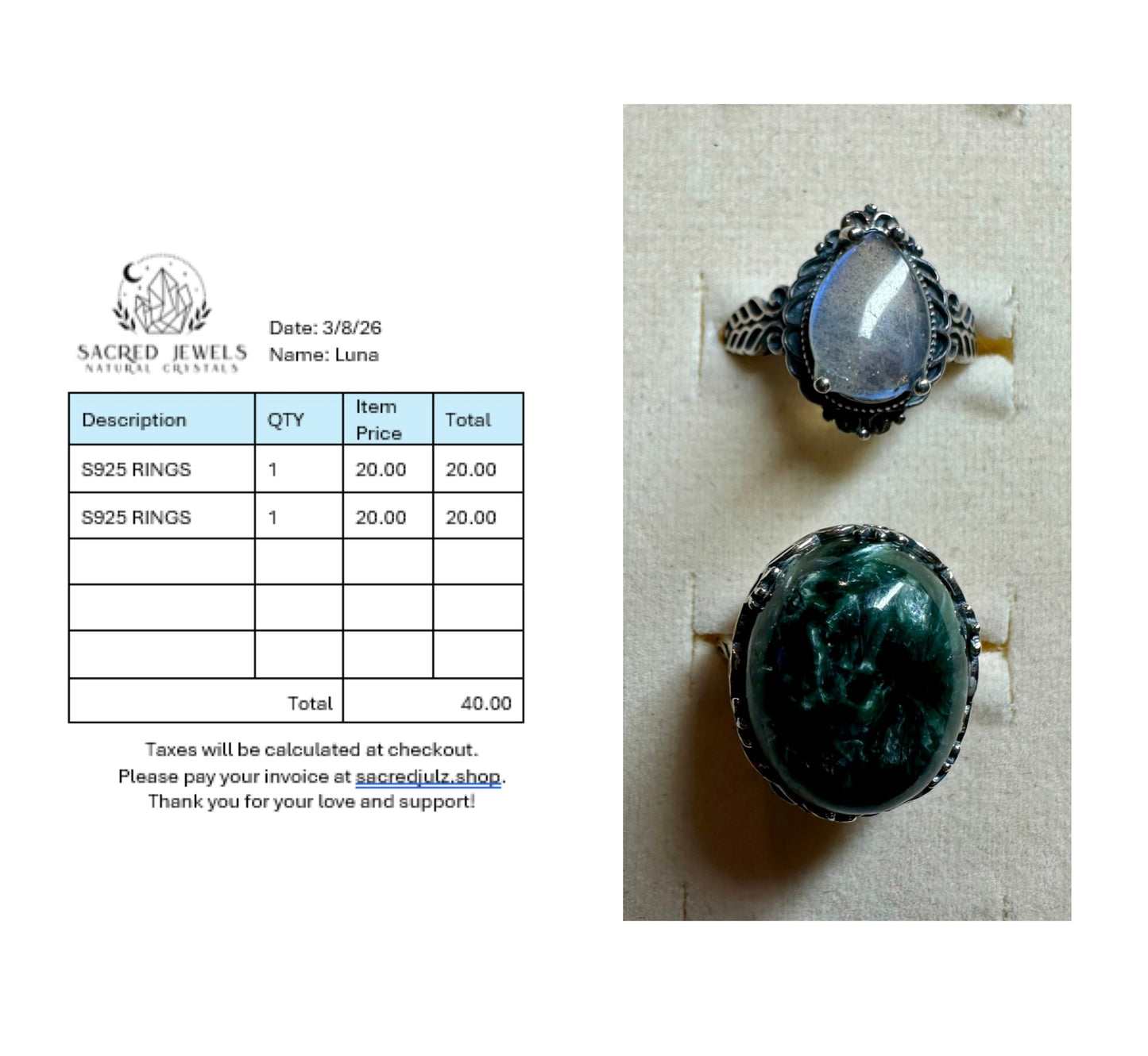 Checkout Link for Sacred Jewels Tiktok Lives